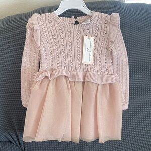 cupcakes & cashmere Blush Pink Knit-and-Tulle Girls Dress